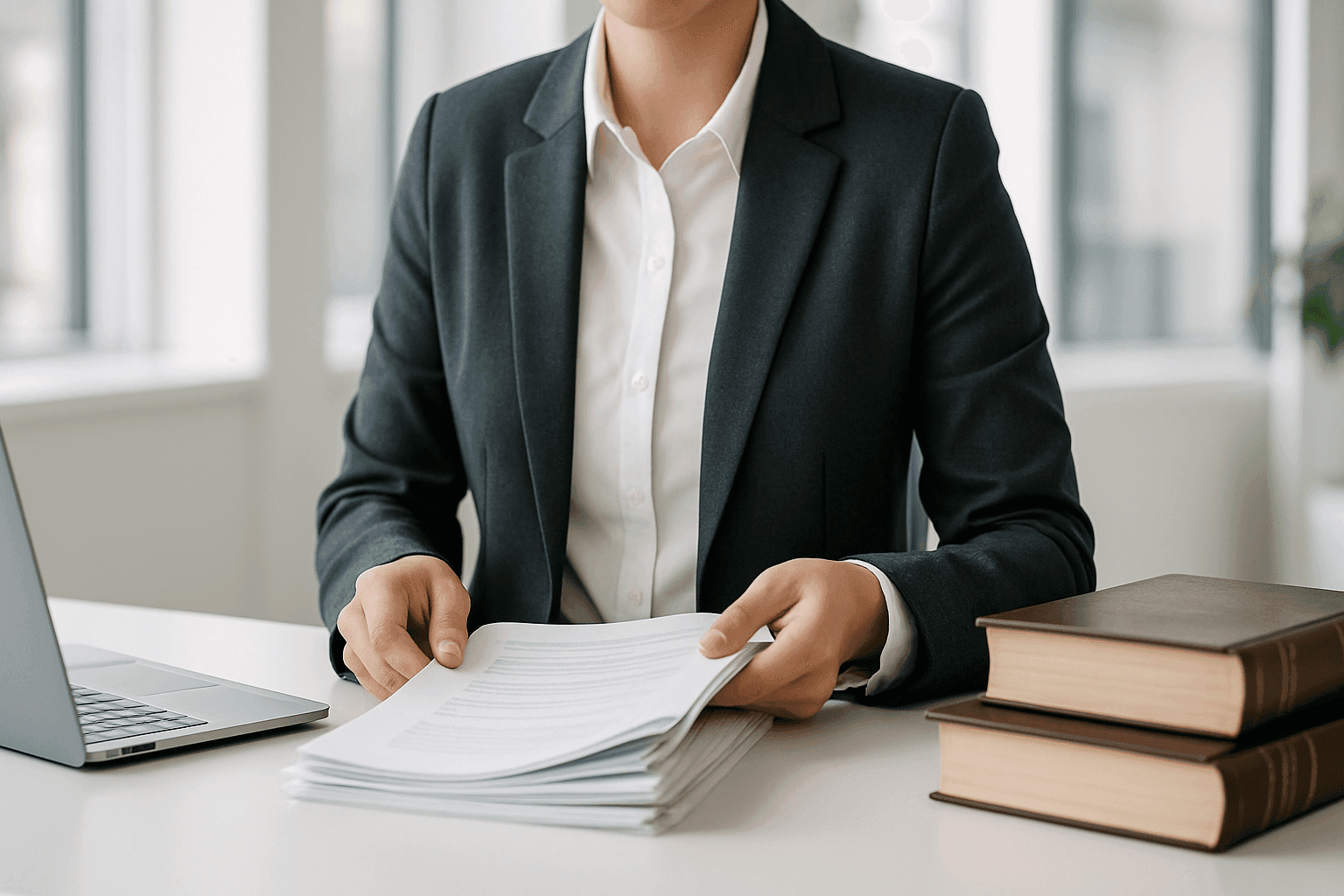 Property manager reviewing legal documents in office