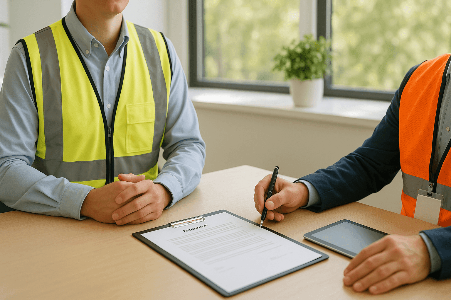 Property owner reviewing management fee agreement at desk
