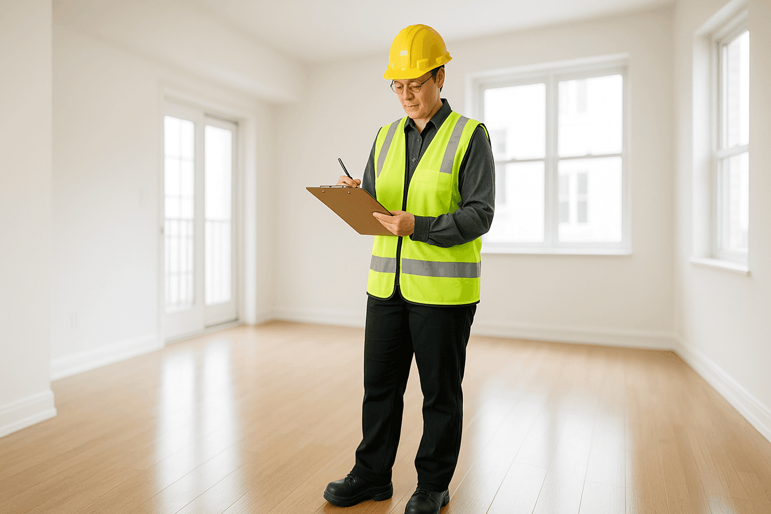 Property manager checking off clipboard during rental walk-through